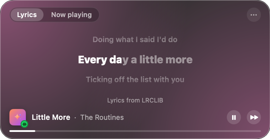 Lyrics player showing the current line